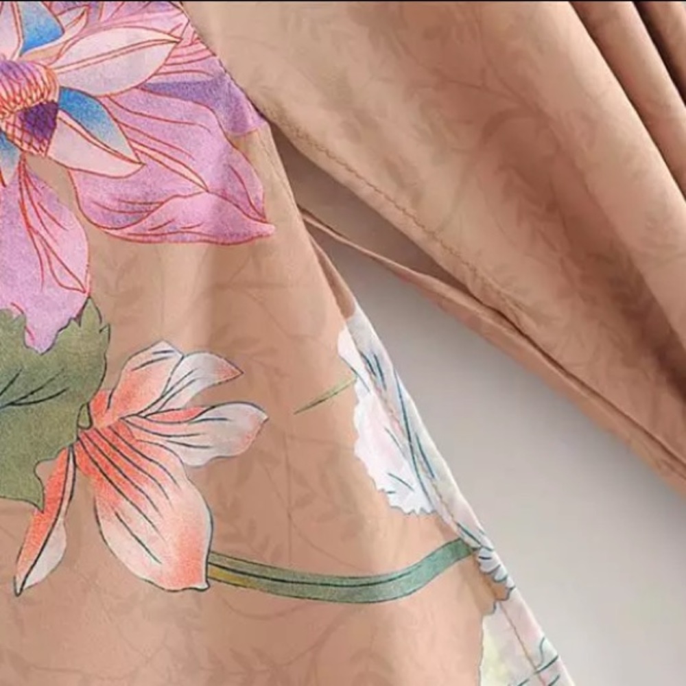 SOLD OUT Boho Tan Floral Peacock Kimono Duster Robe - Picture 13 of 13